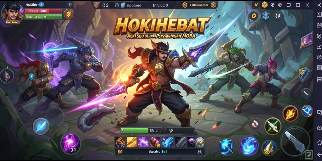 Tampilan seru aksi pertempuran di HOKIHEBAT pada gameplay MOBA.