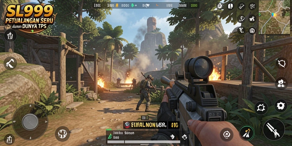 Screenshot menunjukkan aksi seru dalam gameplay TPS SL999.